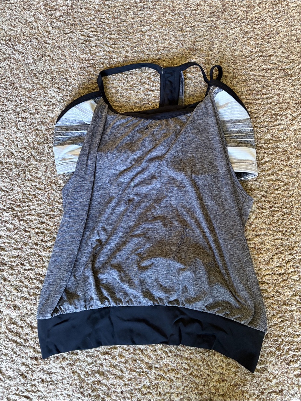 Nike Grey Tank Top with Black Trim and Striped Sleeves